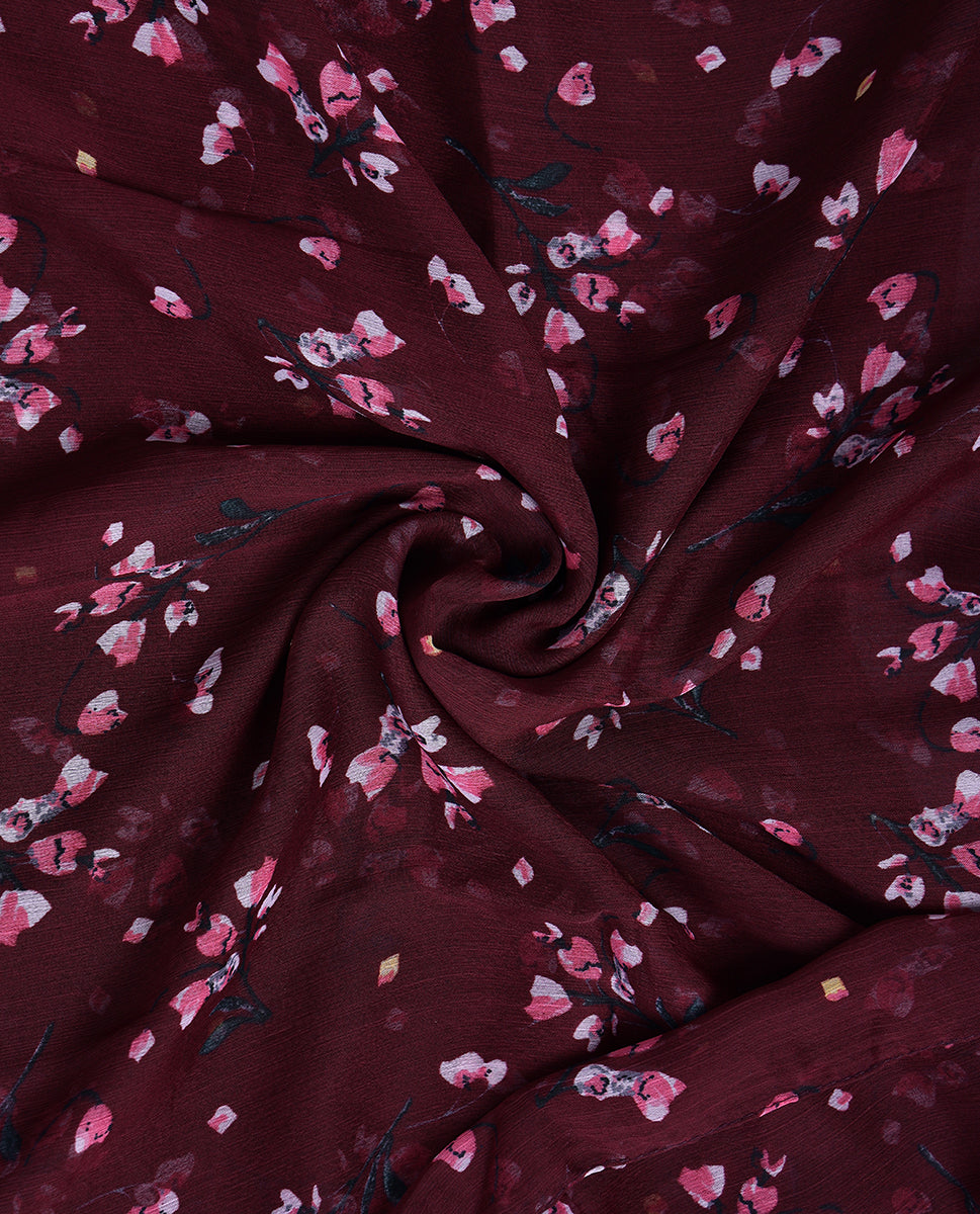 Rich Maroon Floral Chiffon Hijab