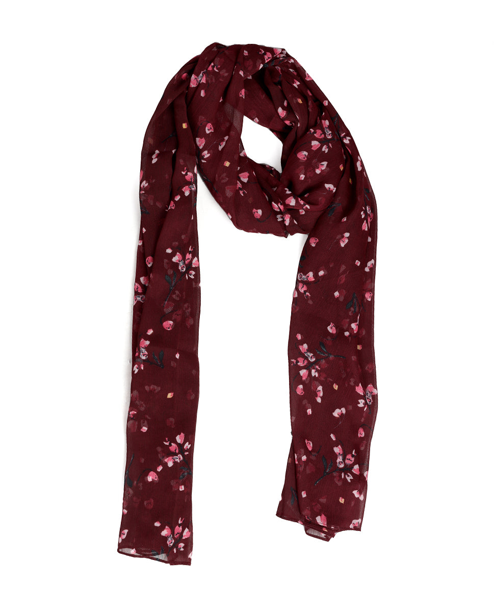 Rich Maroon Floral Chiffon Hijab