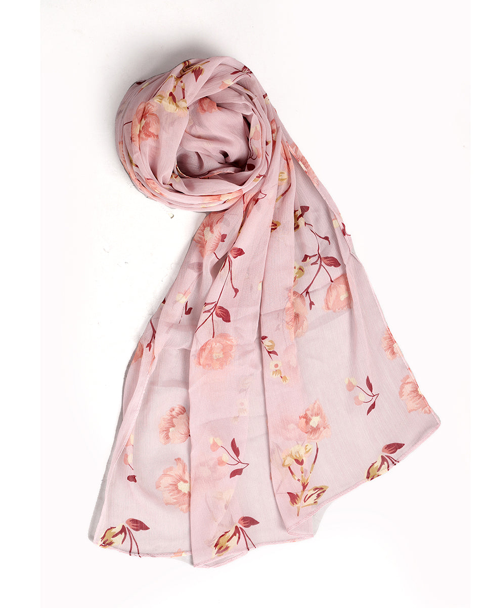 Soft Peach Floral Chiffon Hijab