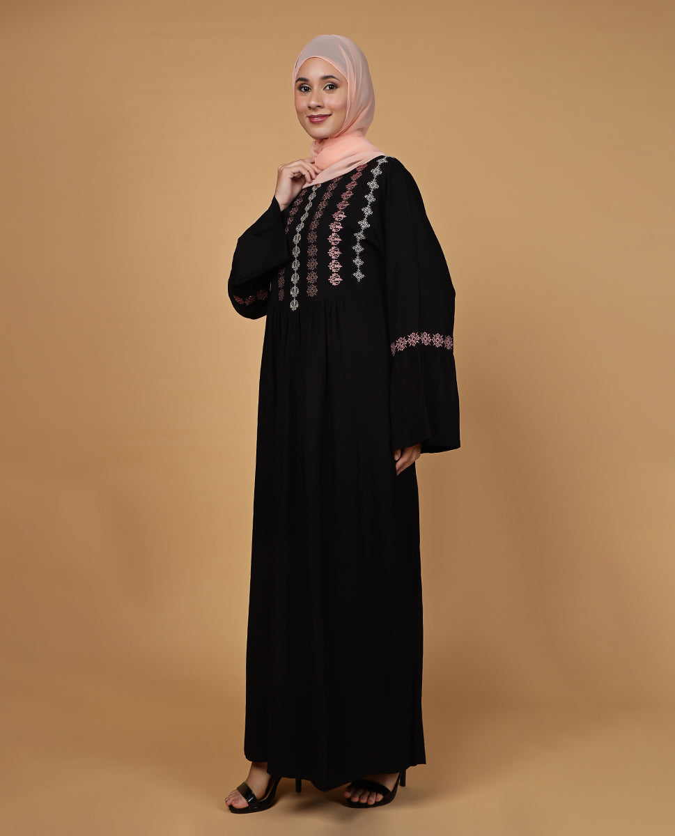 Midnight Bloom Flared Rayon Abaya