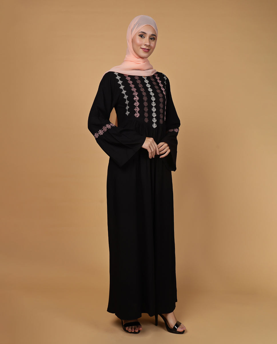 Midnight Bloom Flared Rayon Abaya