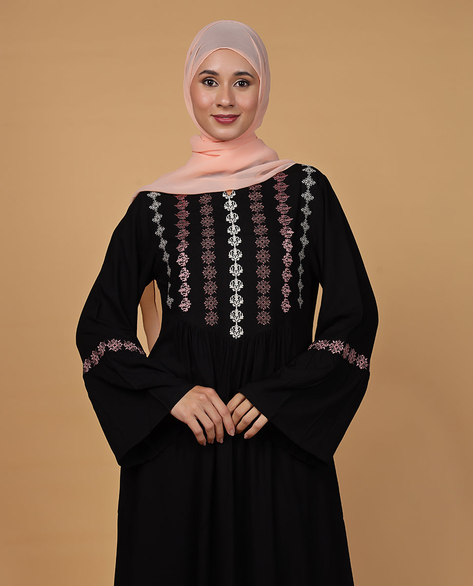 Midnight Bloom Flared Rayon Abaya