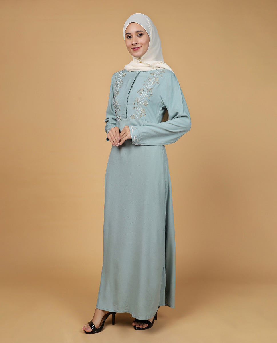 Threadplay Sage Blue Embroidered Abaya