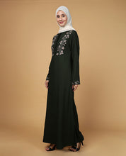 Threadplay Bottle Green Embroidered Abaya