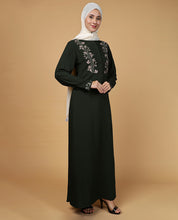 Threadplay Bottle Green Embroidered Abaya