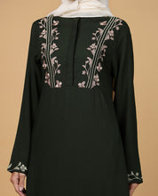 Threadplay Bottle Green Embroidered Abaya