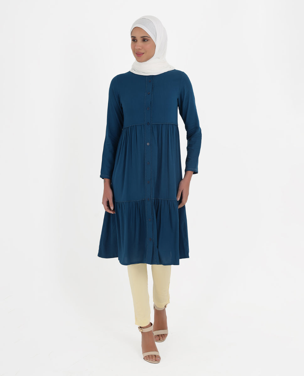 Deep Indigo Rayon Ladder Lace Top
