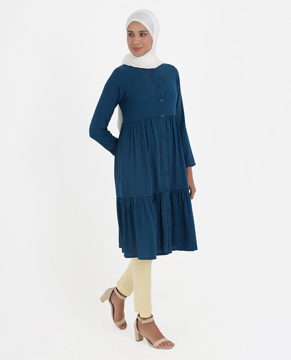 Deep Indigo Rayon Ladder Lace Top