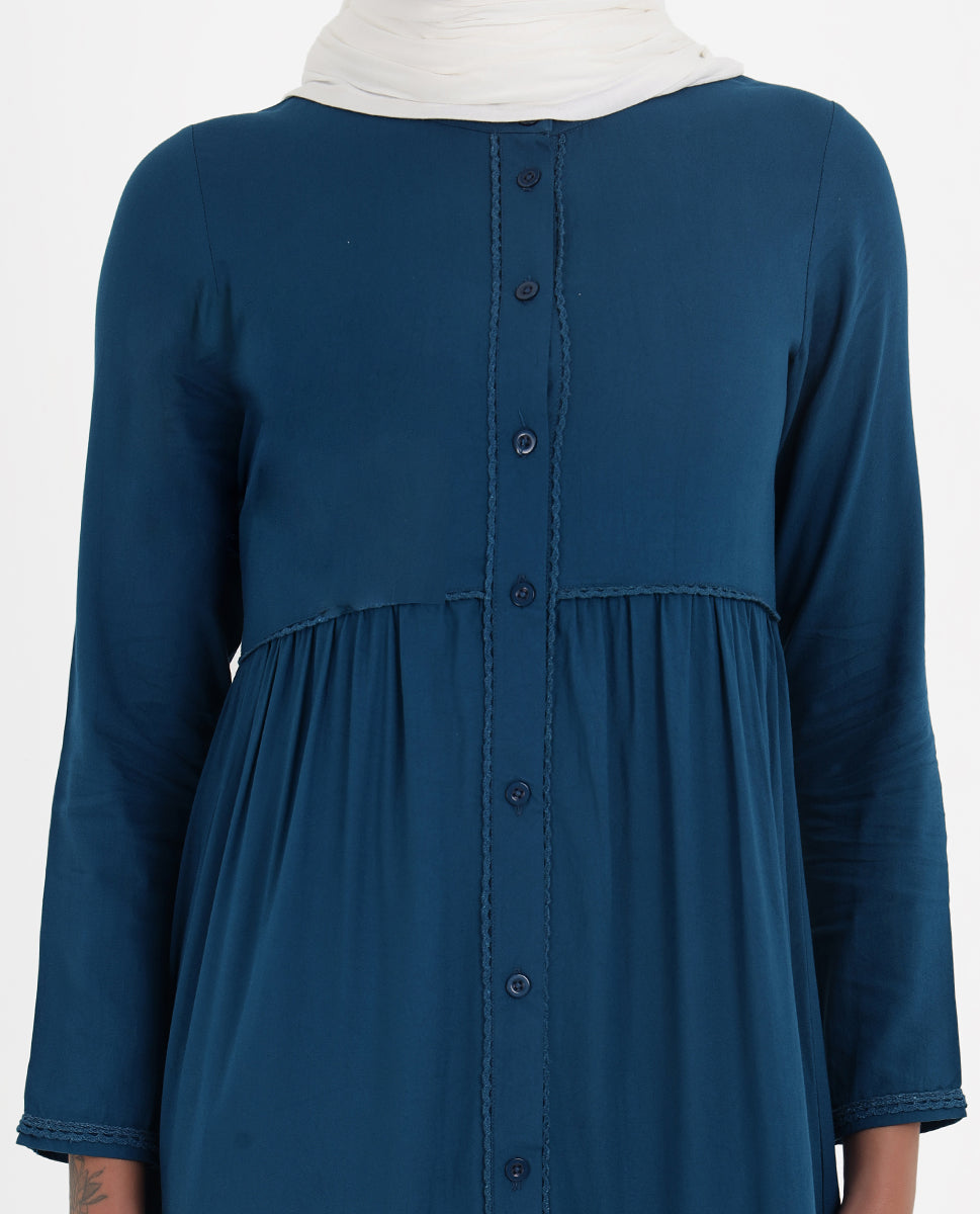 Deep Indigo Rayon Ladder Lace Top