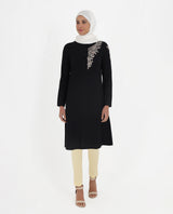 Midnight Black Rayon Embroidered Top