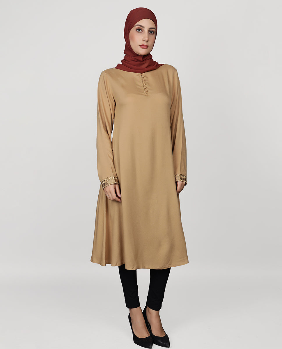 Golden Sand Embroidered Cuff Top