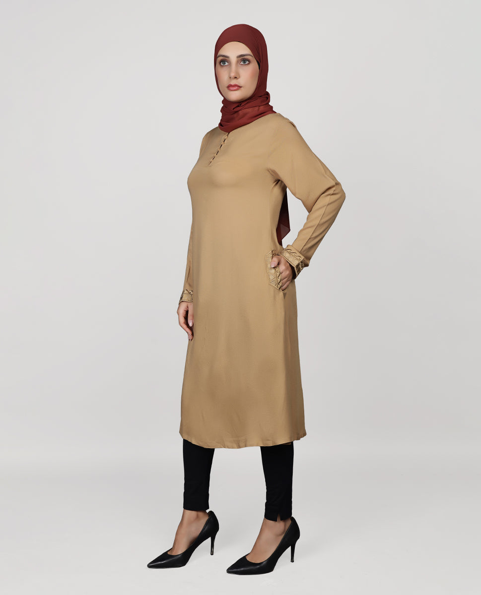 Golden Sand Embroidered Cuff Top