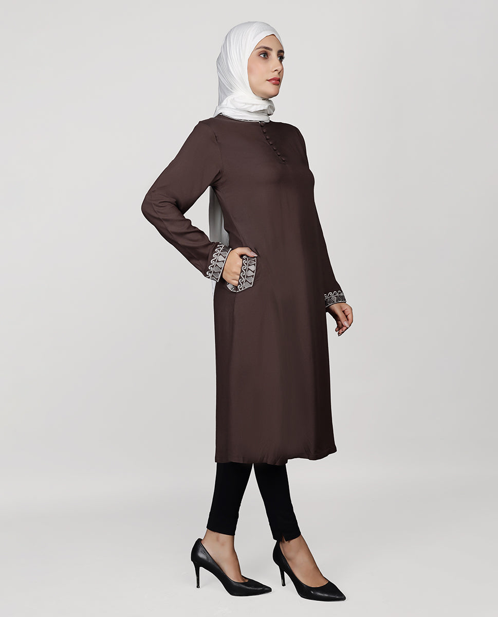 Mocha Muse Embroidered Cuff Top