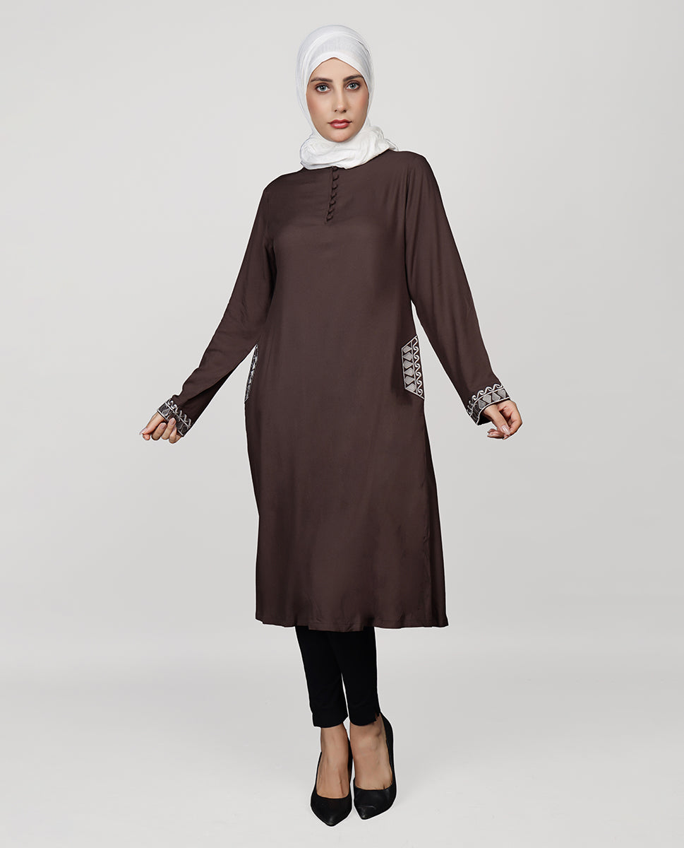 Mocha Muse Embroidered Cuff Top