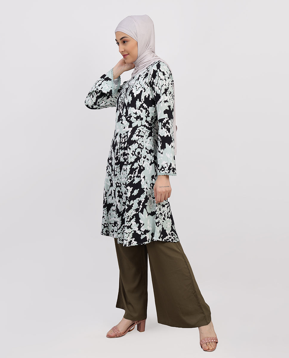 Mint Mirage Flared Sleeves Printed Top