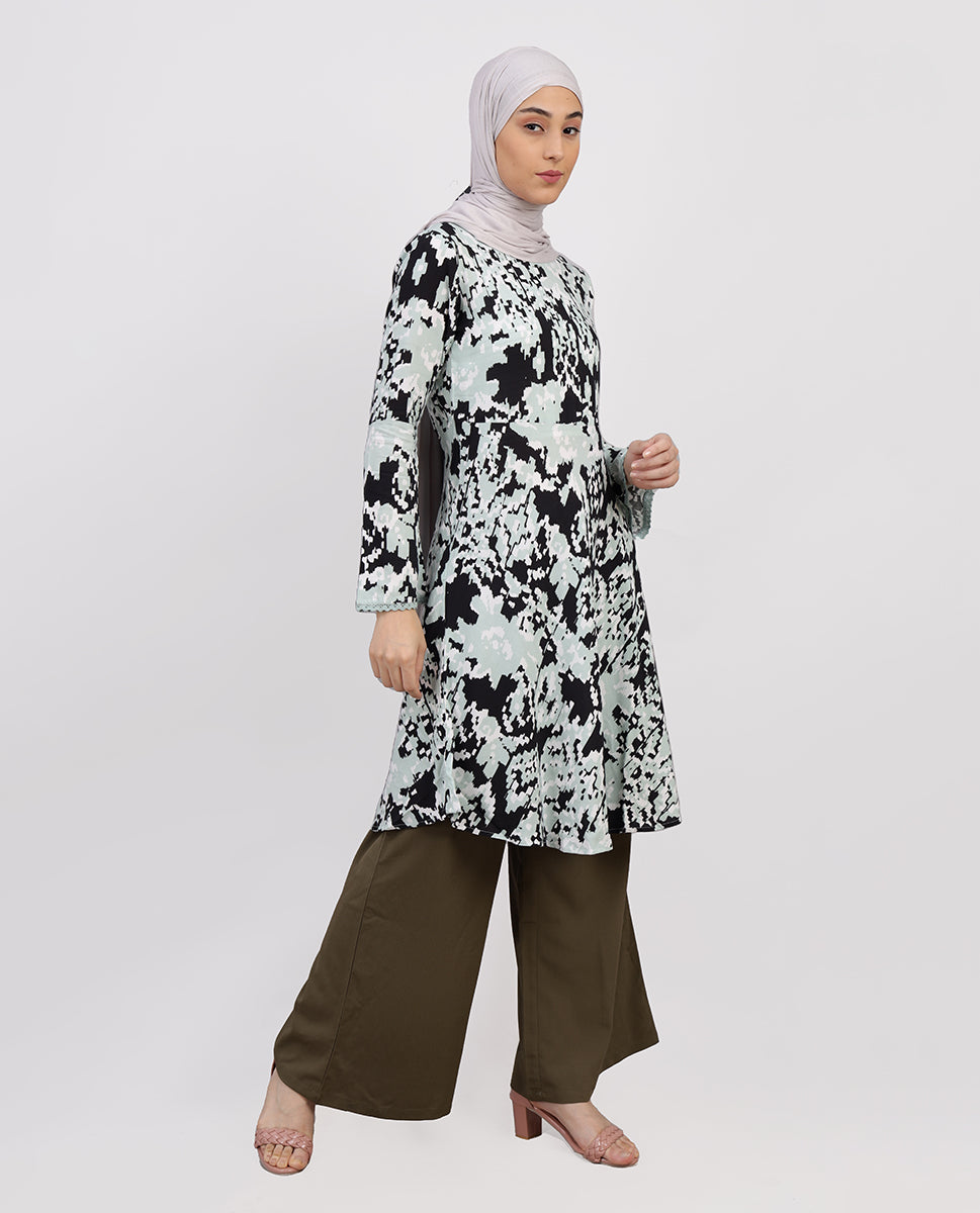 Mint Mirage Flared Sleeves Printed Top