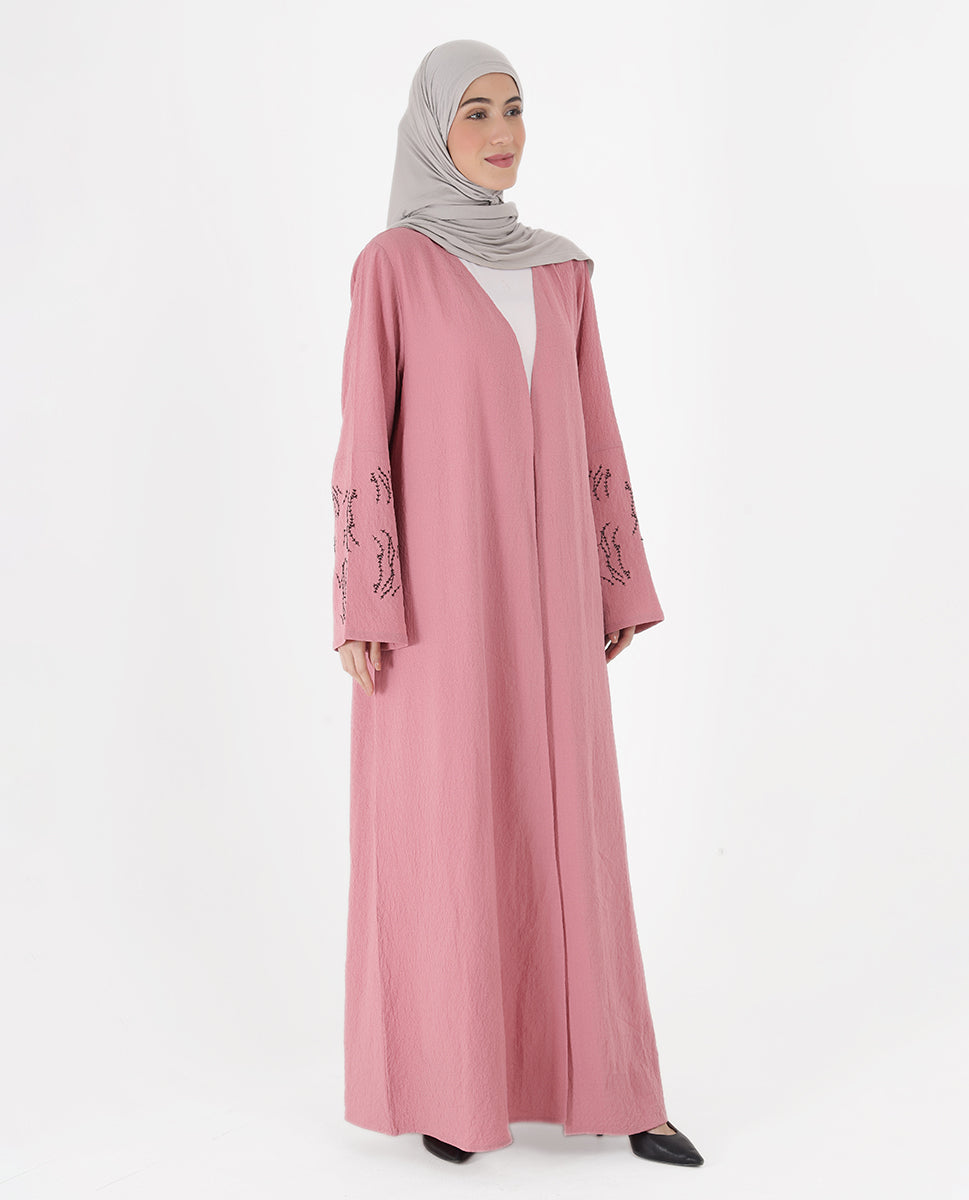 Soft Blush Belted Open Abaya