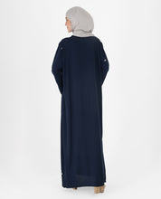 Navy Blue Floral Open Abaya