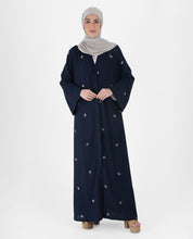Navy Blue Floral Open Abaya