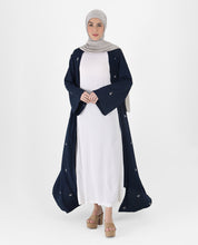 Navy Blue Floral Open Abaya