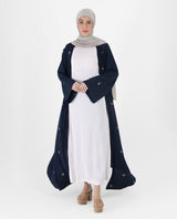 Navy Blue Floral Open Abaya