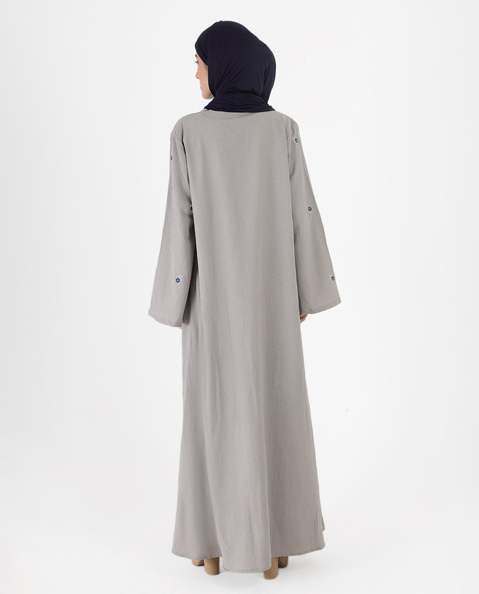 Mist Grey Floral Open Abaya