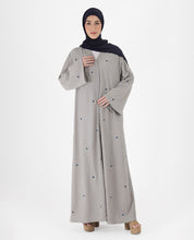 Mist Grey Floral Open Abaya