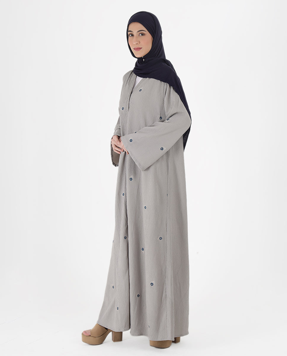 Mist Grey Floral Open Abaya