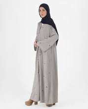 Mist Grey Floral Open Abaya