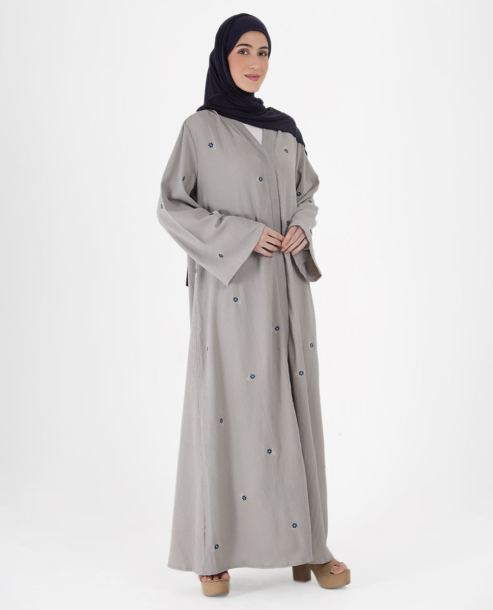 Mist Grey Floral Open Abaya