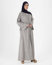 Mist Grey Floral Open Abaya