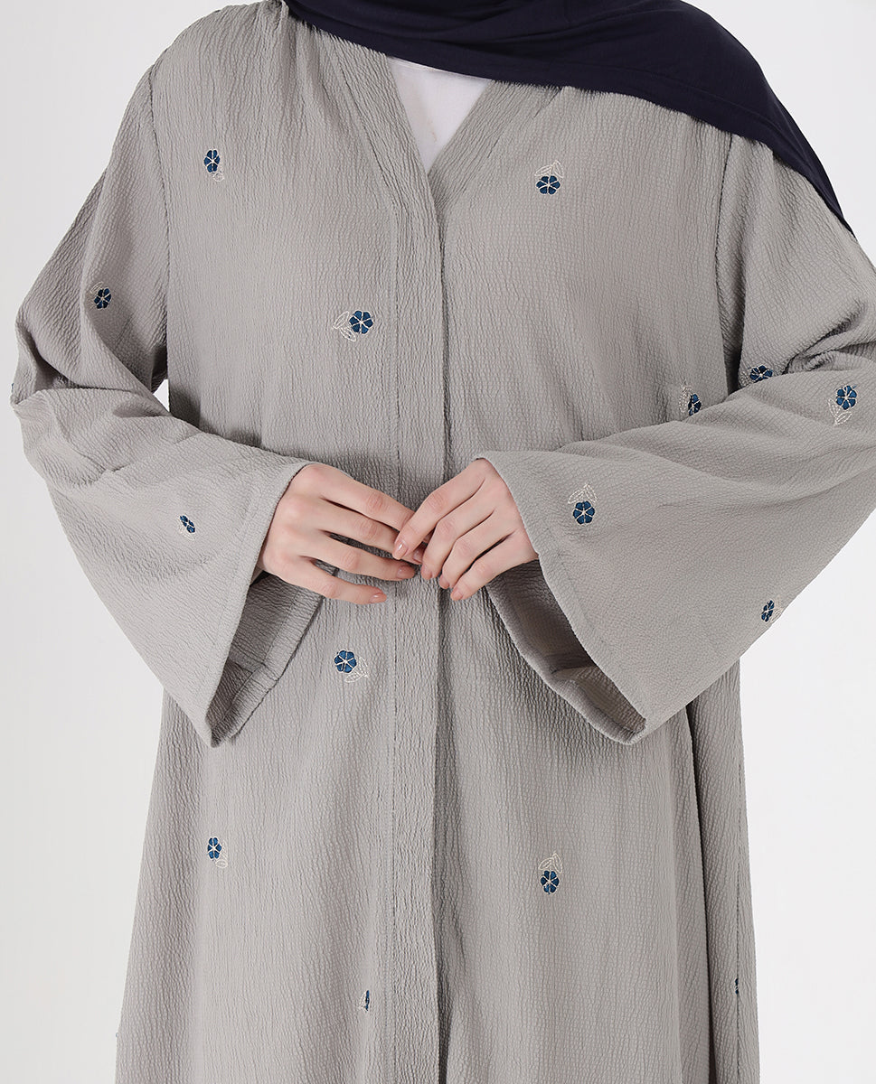 Mist Grey Floral Open Abaya