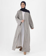 Mist Grey Floral Open Abaya