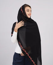 Midnight Blossom Embroidered Poly Georgette Scarf