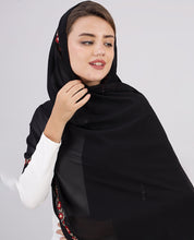 Midnight Blossom Embroidered Poly Georgette Scarf