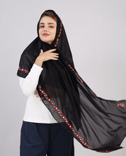 Midnight Blossom Embroidered Poly Georgette Scarf