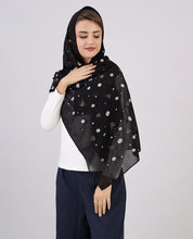 Midnight Bloom Embroidered Poly Georgette Scarf