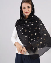 Midnight Bloom Embroidered Poly Georgette Scarf