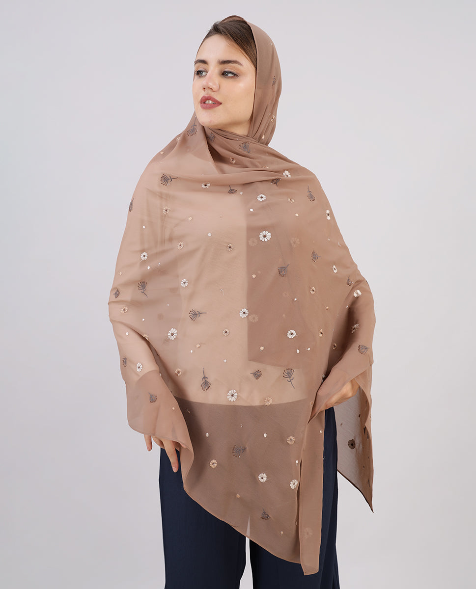 Earthy Elegance Embroidered Poly Georgette Scarf