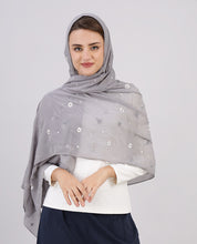 Whispering Grey Embroidered Poly Georgette Scarf"