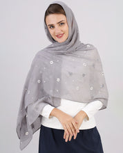 Whispering Grey Embroidered Poly Georgette Scarf"