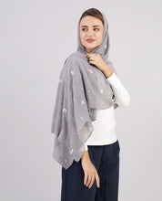 Whispering Grey Embroidered Poly Georgette Scarf"