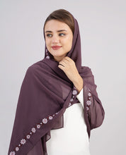 Purple Bloom Embroidered Poly Georgette Scarf