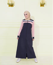 Navy Blue and Rose Pink Zip Opening Jilbab