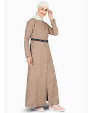 Brown Fungi Coat Style Belted Winter Jilbab, urban abaya, jilbab, modest wear, Islamic dress, long dress