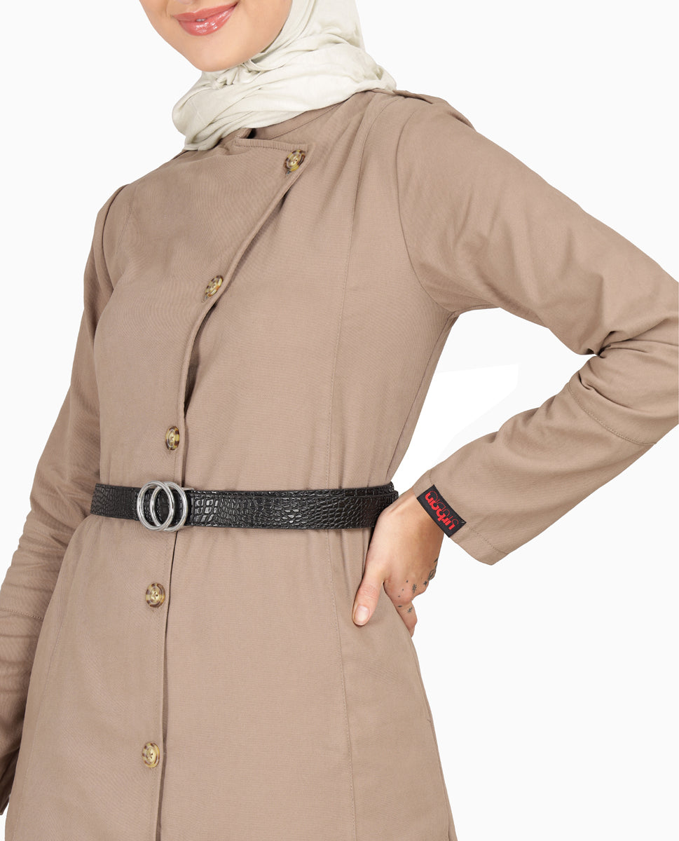 Brown Fungi Coat Style Belted Winter Jilbab