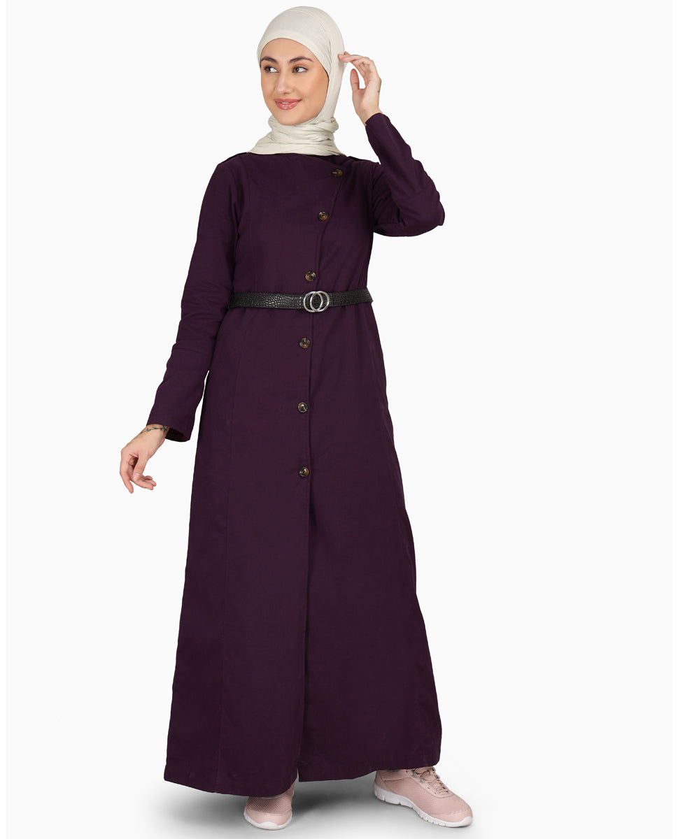 Splendid Plum Coat Style Belted Winter Jilbab