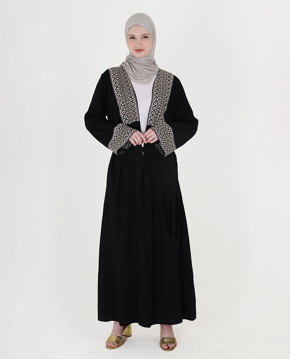 Classic Black Embroidered Open Abaya
