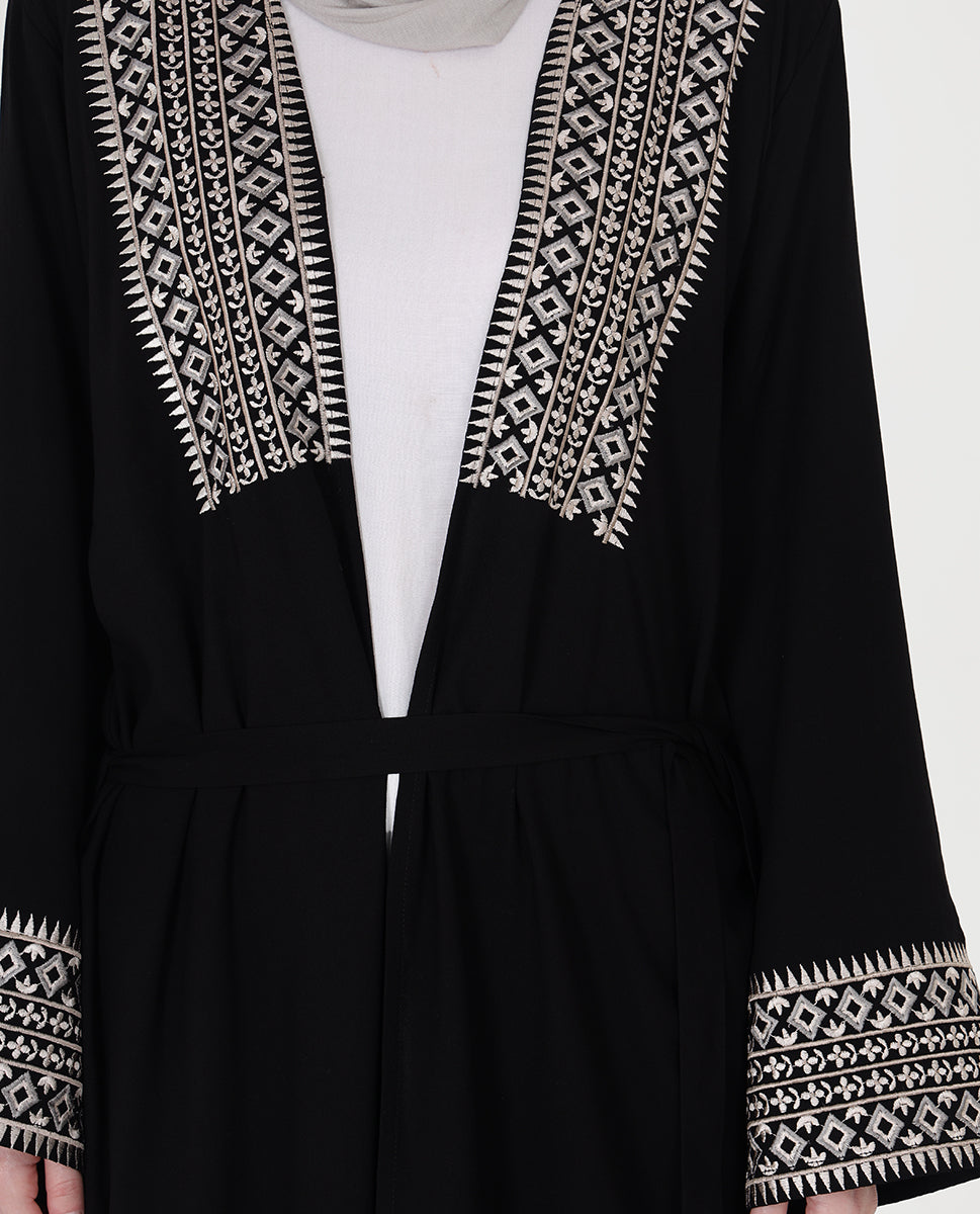 Classic Black Embroidered Open Abaya