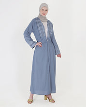 Celestial Blue Embroidered Open Abaya